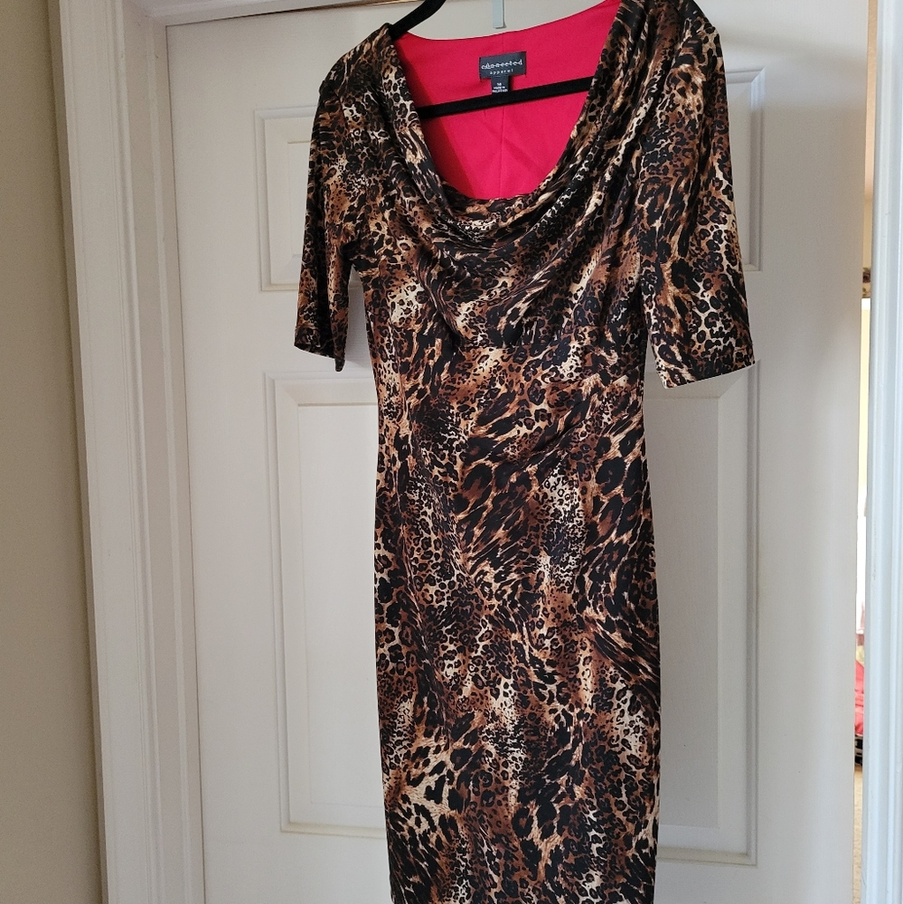 Connected Apparel short sleeve leopard Knit bodycon dress size 14